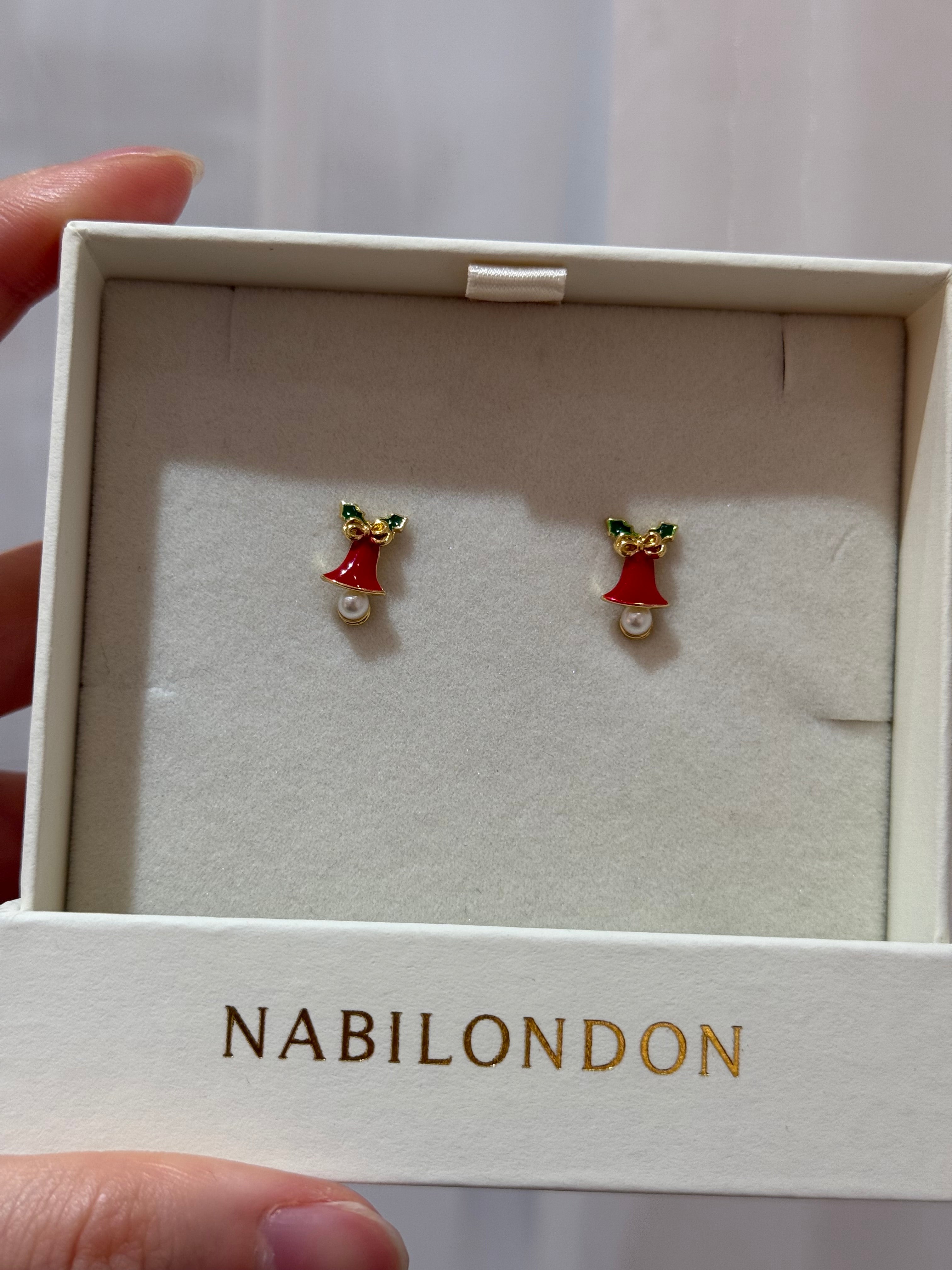 Christmas leaf pearl bell earrings