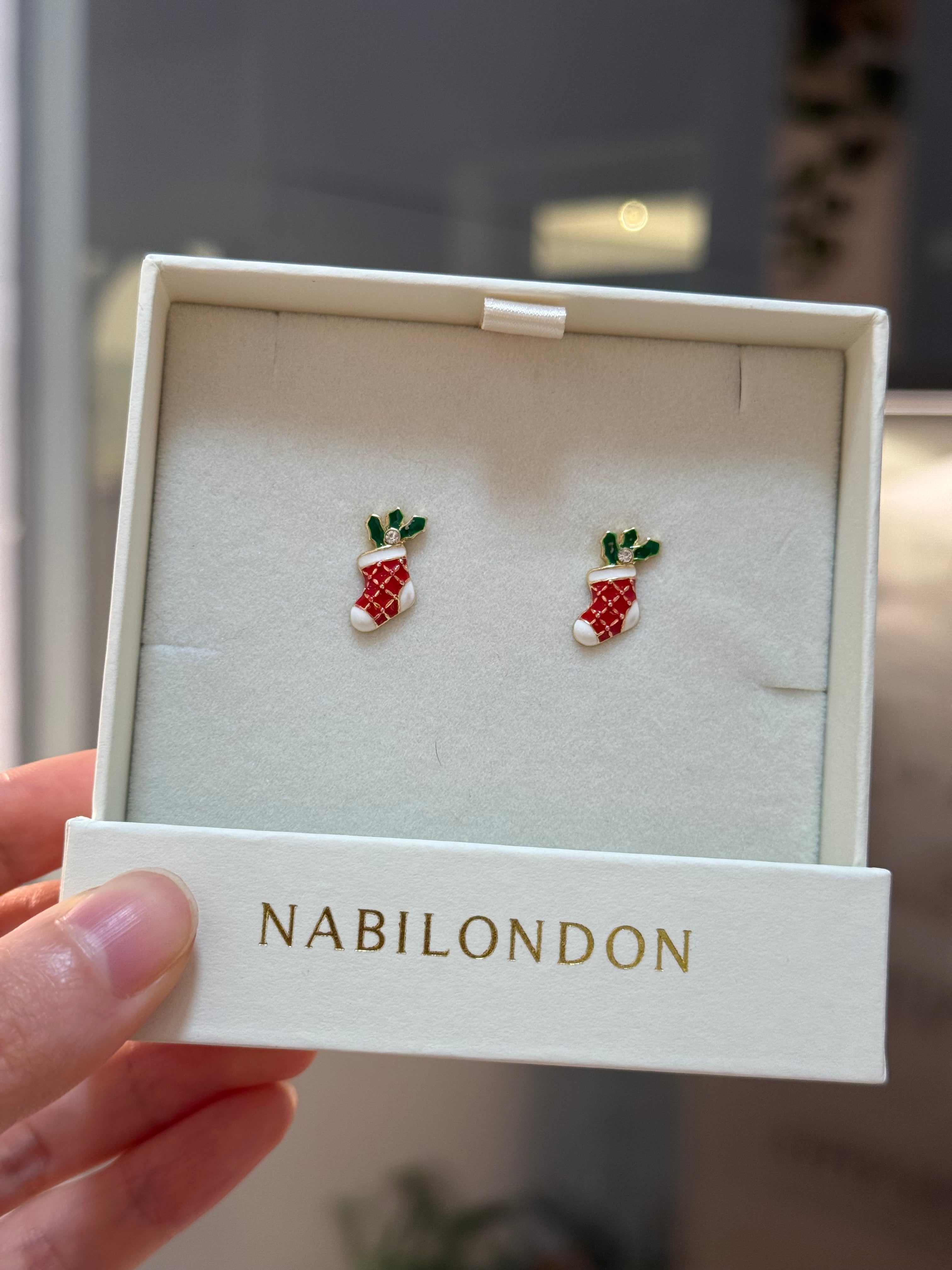 Christmas socks cubic earrings