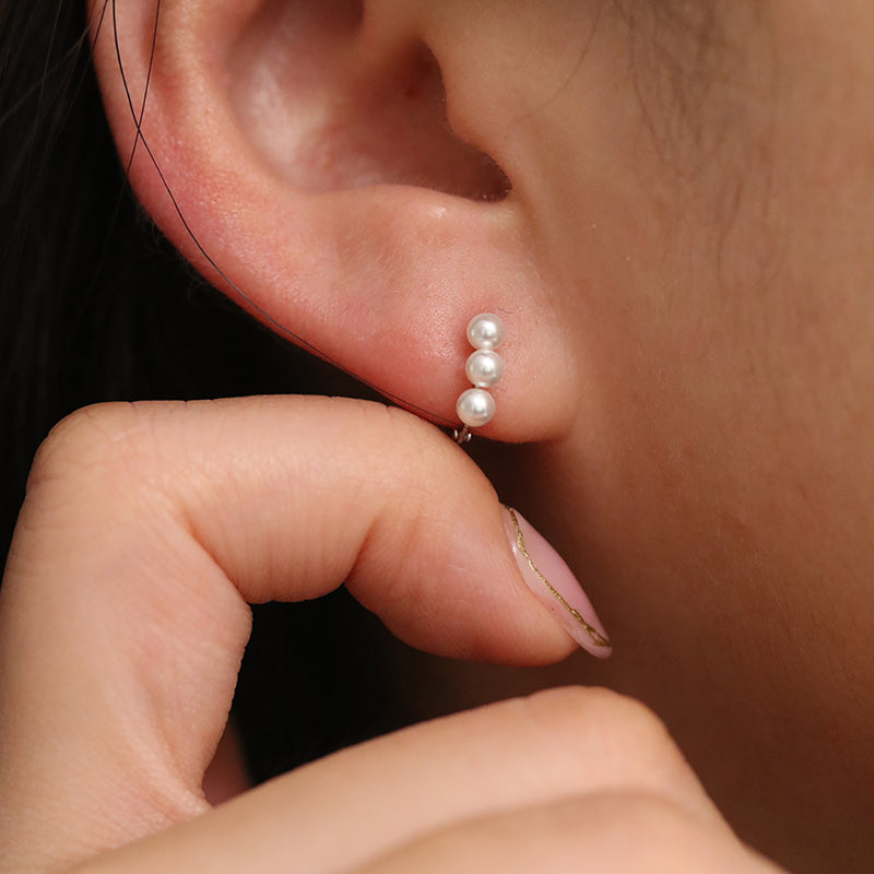 Triple Pearls Huggie Earring