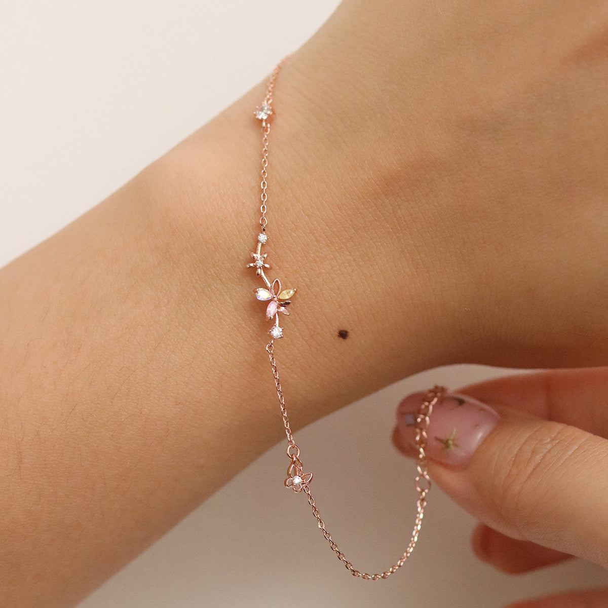 Gemstone floral butterfly bracelet