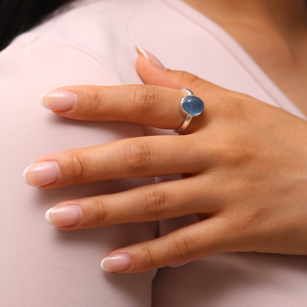 Blue Gemstone Ring featuring a stunning blue gemstone, handcrafted with precision, adding a pop of colour to any outfit and perfect for any occasion.