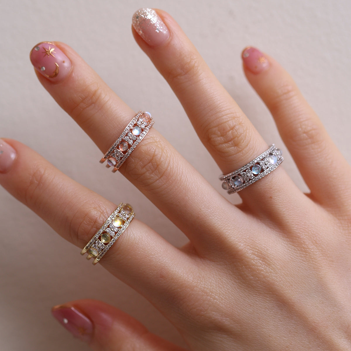 Moonstone flower layered ring