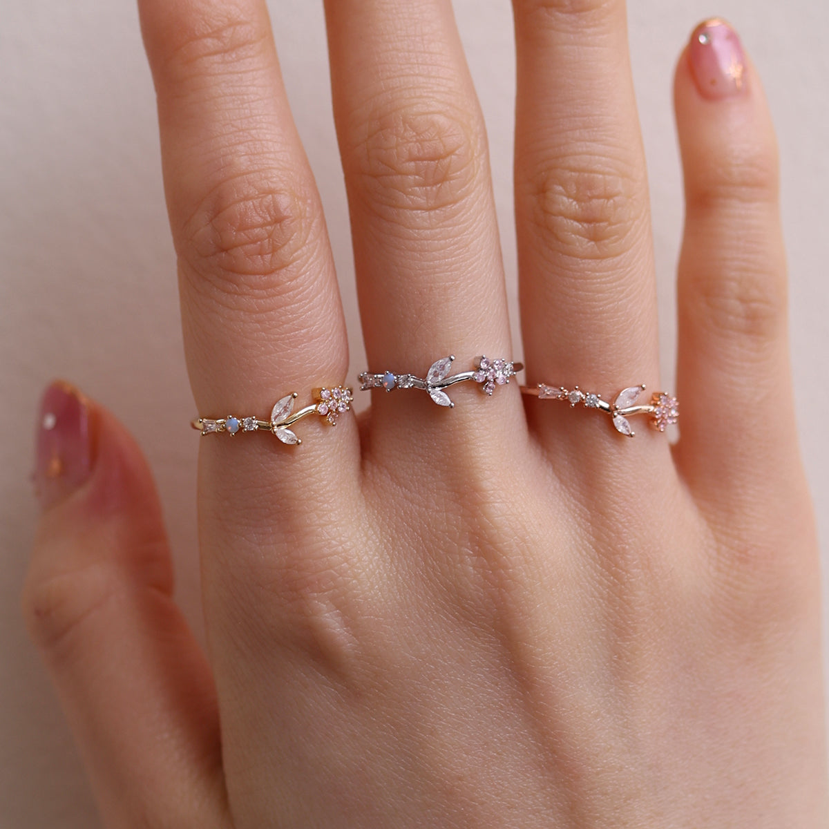 Moonstone flower leaf ring