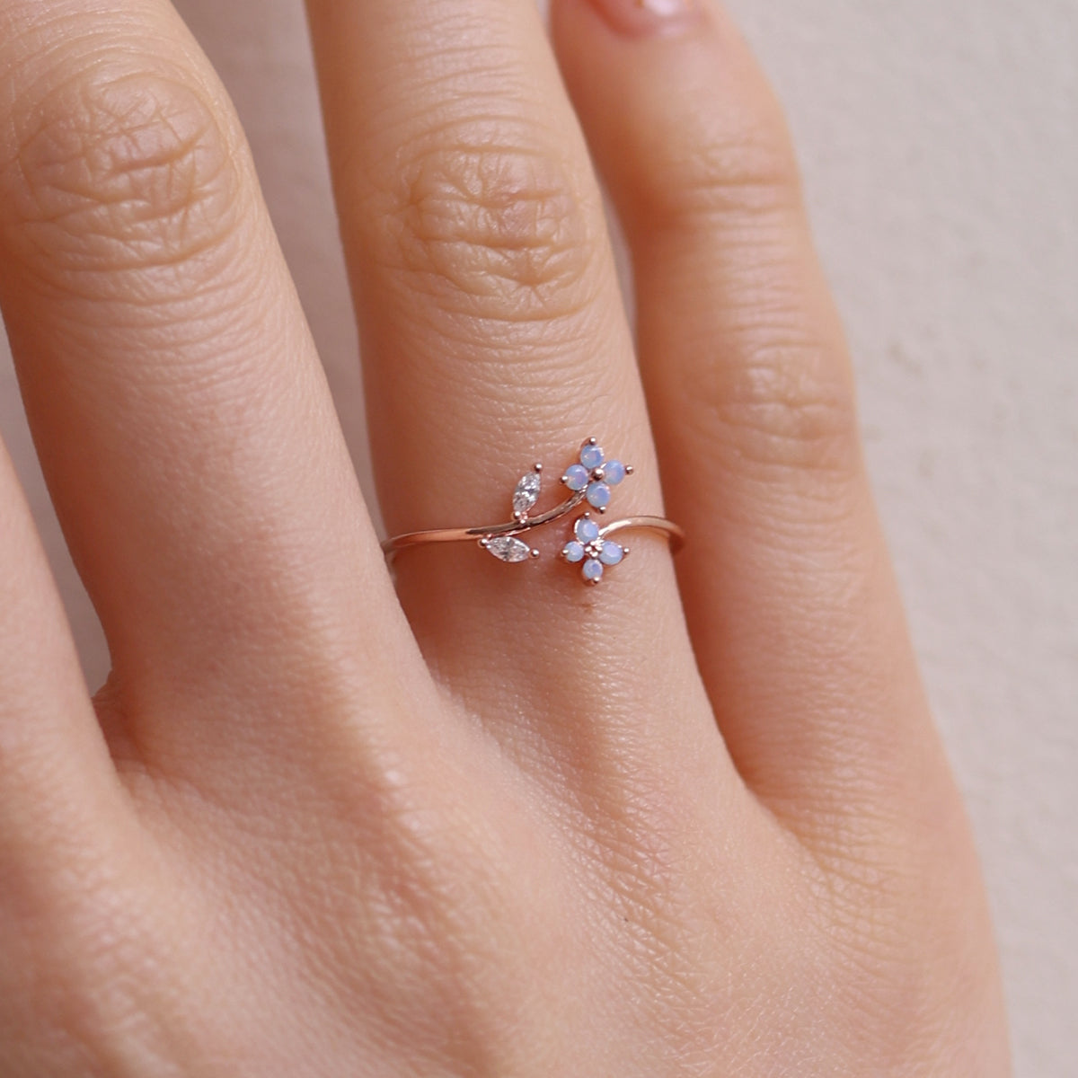 Moonstone flower branch ring
