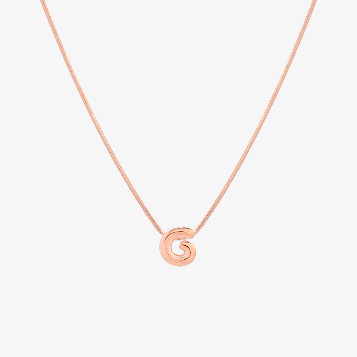 Bubble initial pendant necklace featuring a rounded, playful letter charm on a sleek snake chain, with a smooth and glossy finish.