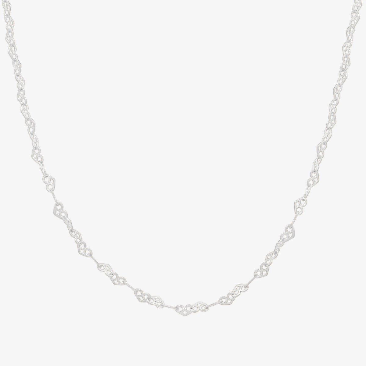 Charming Relay hearts necklace with interconnected heart-shaped links, featuring a delicate design and polished finish.