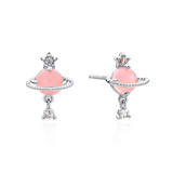 Rose quartz saturn earrings