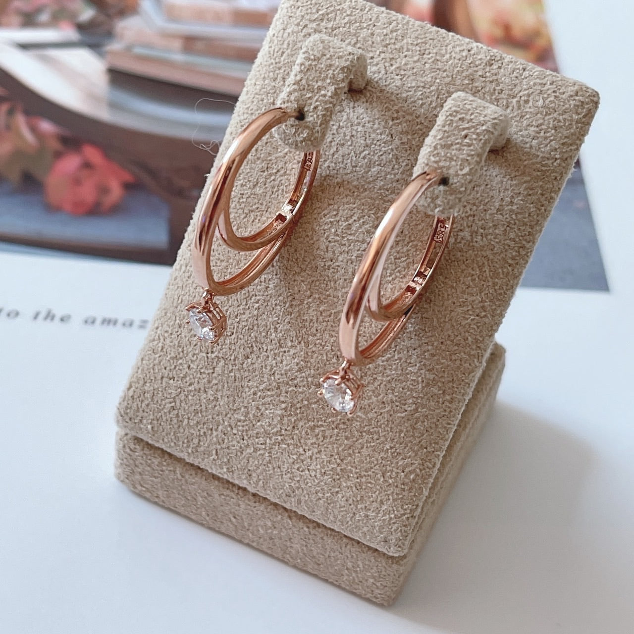 Double cubic dangle huggie earrings