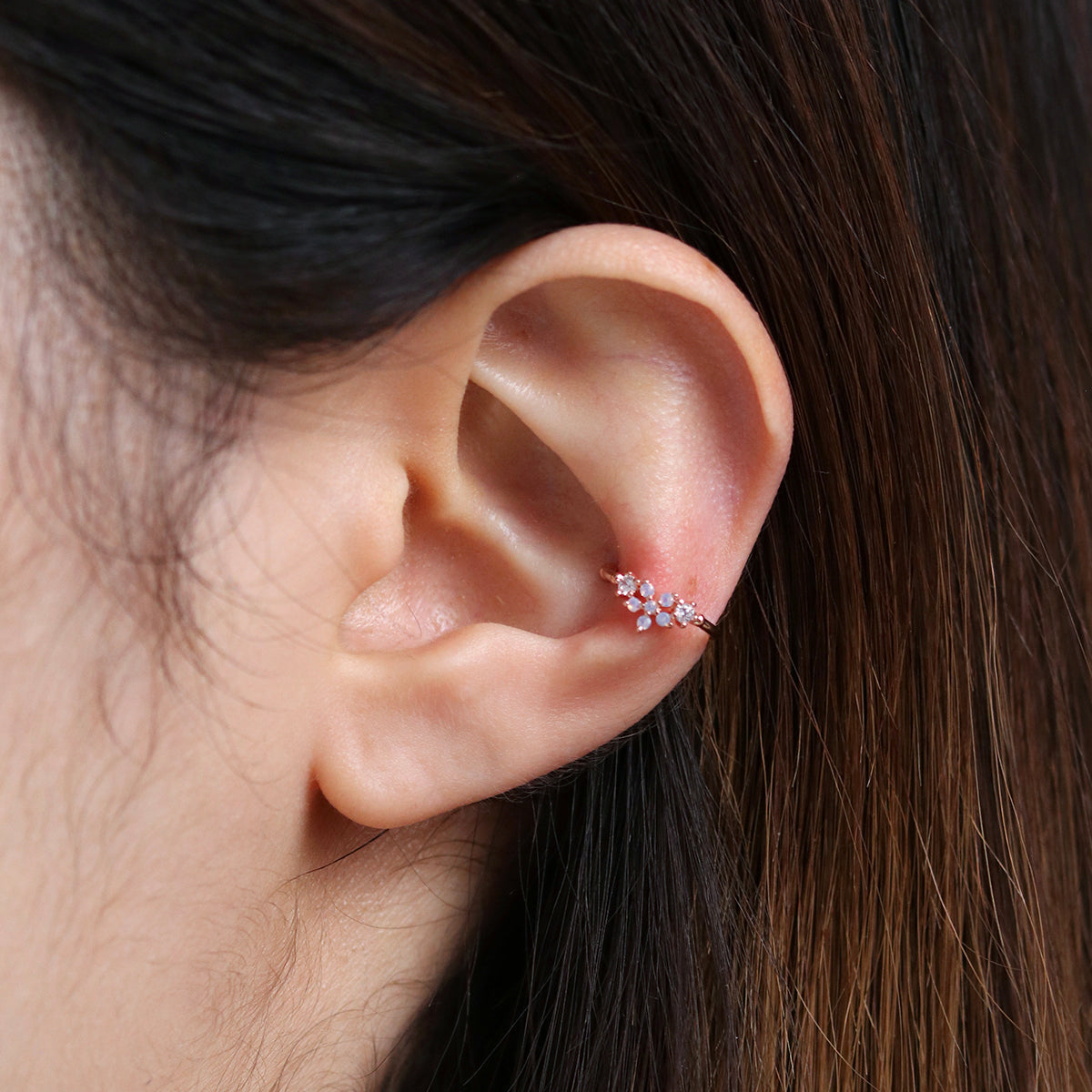 Moonstone Flower Ear Cuff