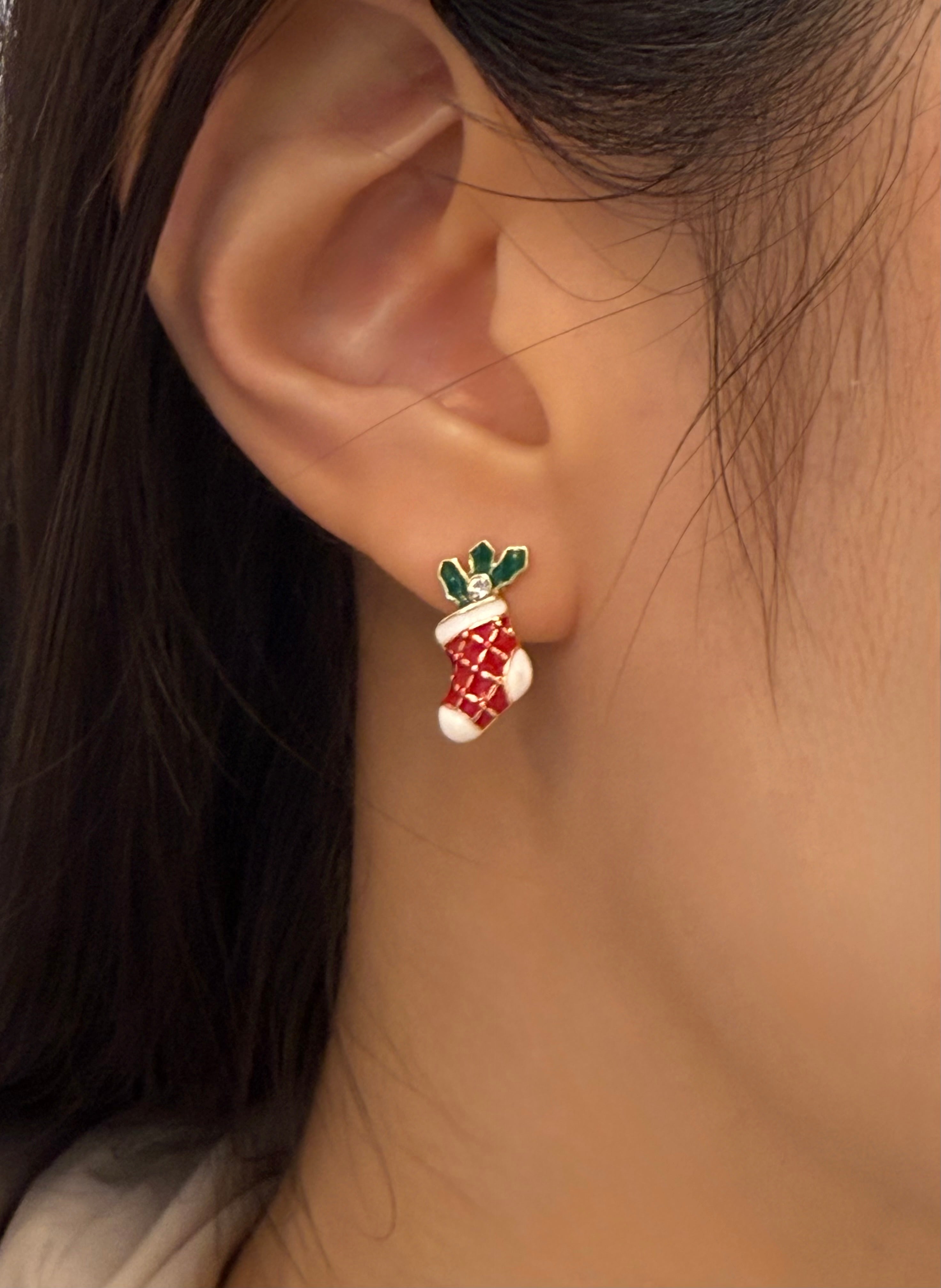 Christmas socks cubic earrings
