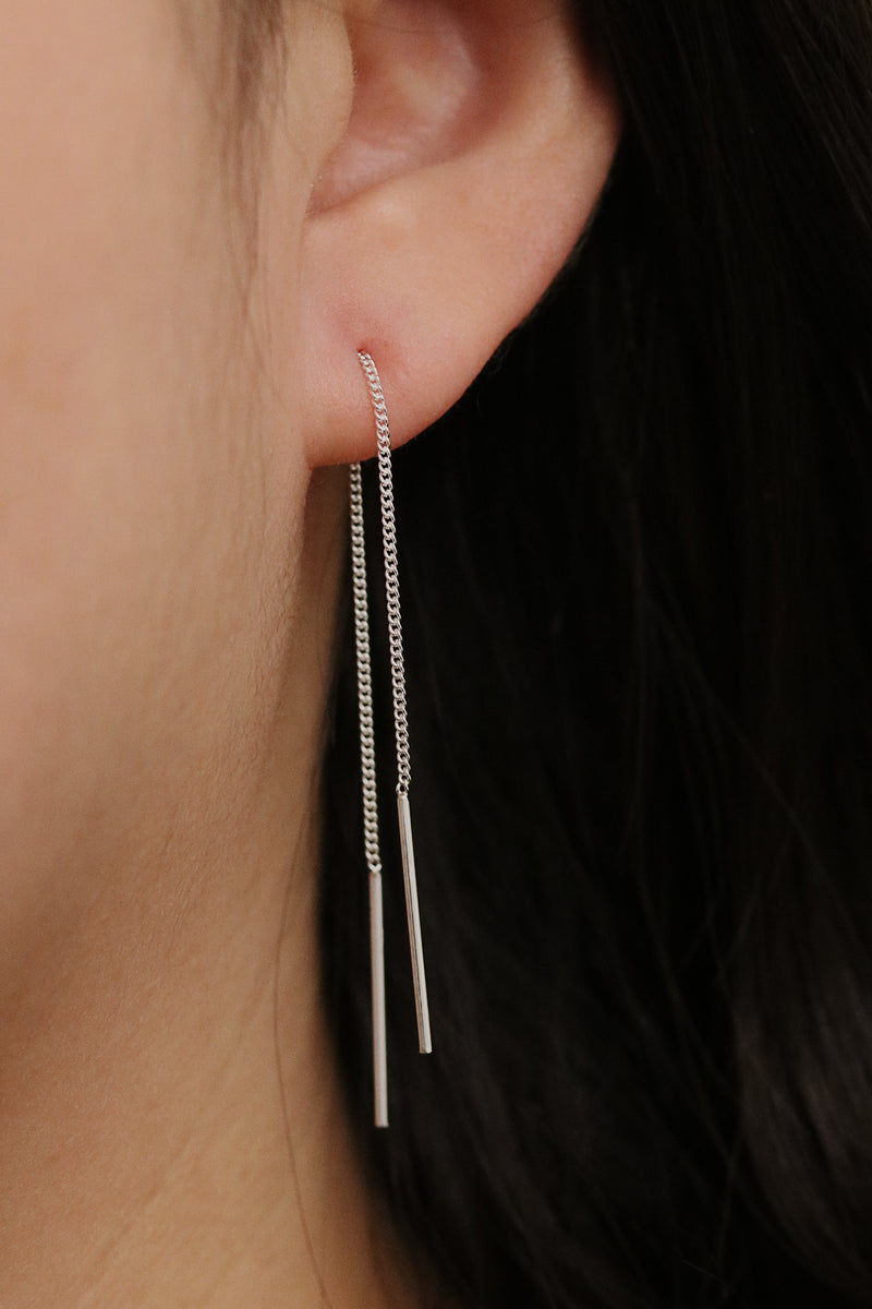 Drop stick short threader earrings