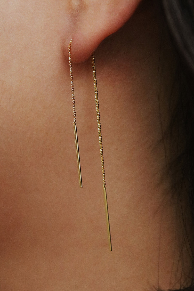 Drop stick short threader earrings