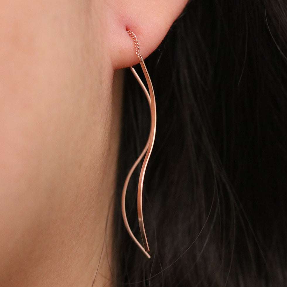 14K Solid Gold cheapest Bar Chain Earrings, Dangle Earrings, Drop Earrings, Hoop Earrings, Minimalist earrings, Rose Gold Earrings