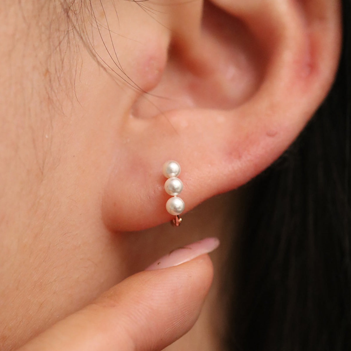 Triple Pearls Huggie Earring