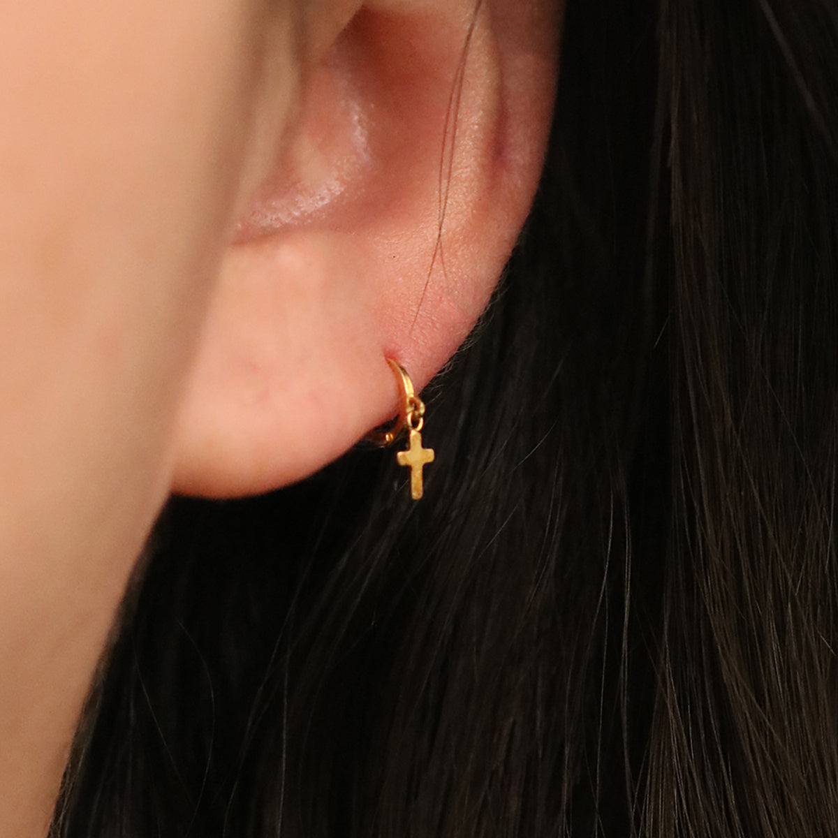 Cross Charm Huggie Earring