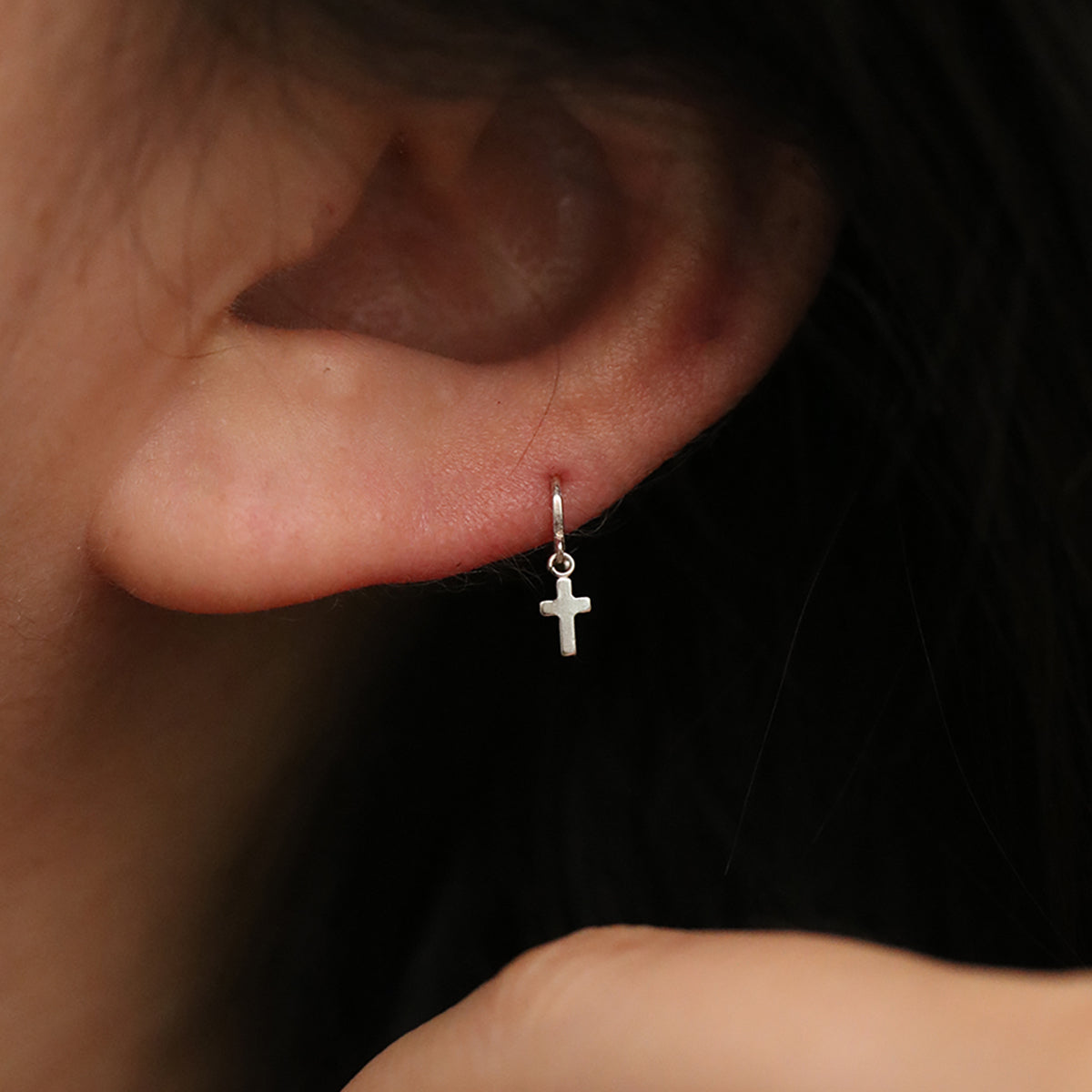 Cross Charm Huggie Earring