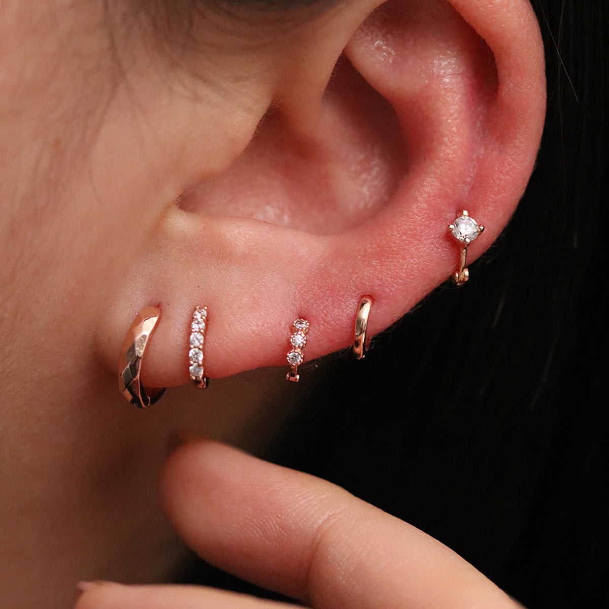 Triple Cubic Huggie Earring