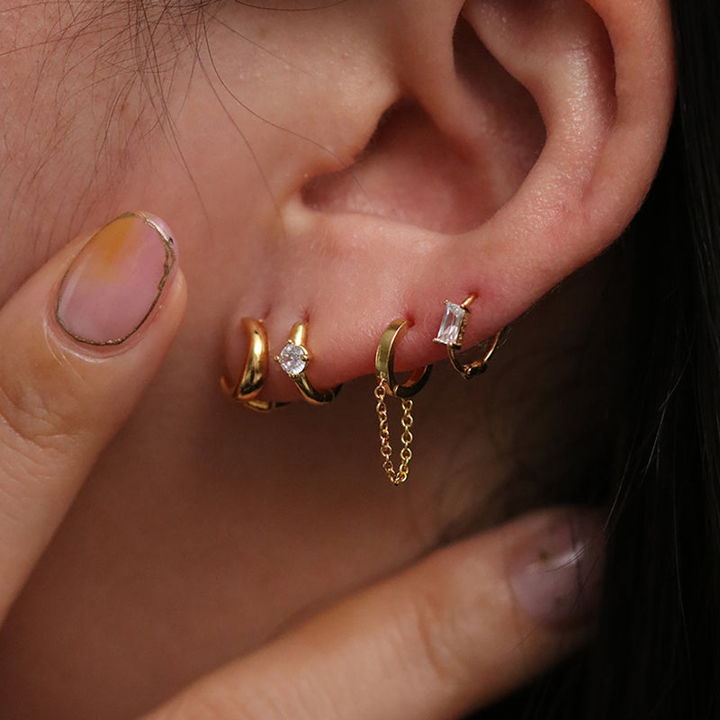 Chain drop huggie earring