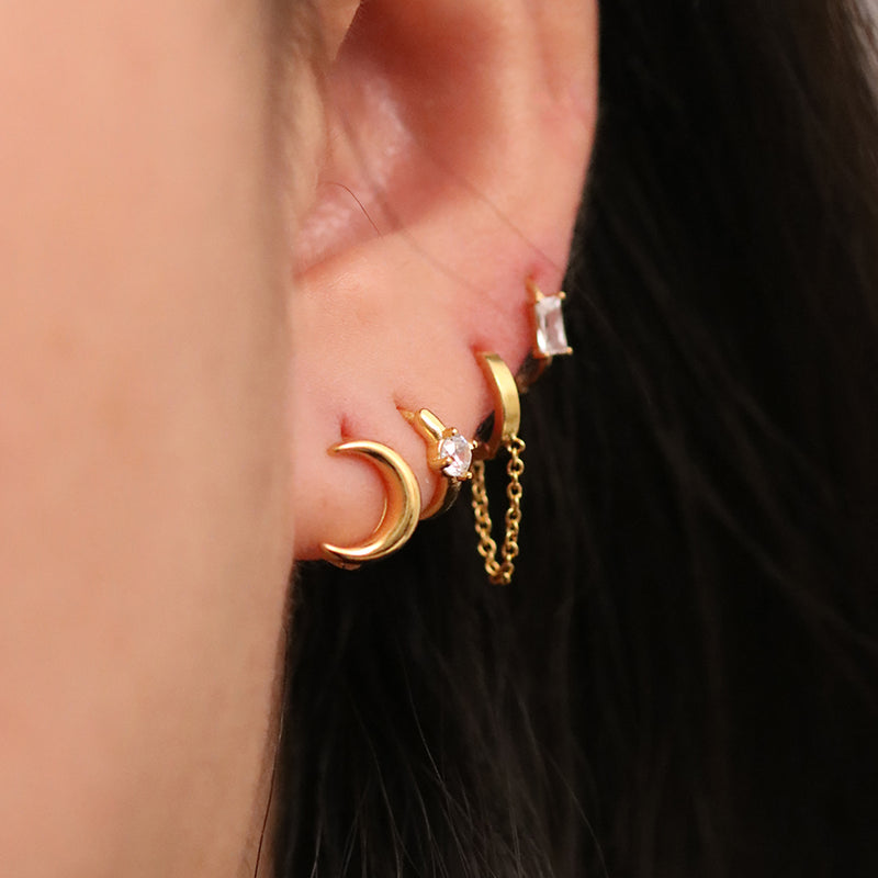 Chain drop huggie earring