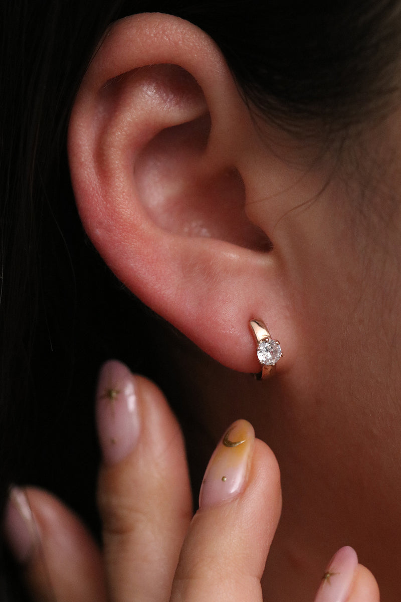Chunky single cubic huggie earrings