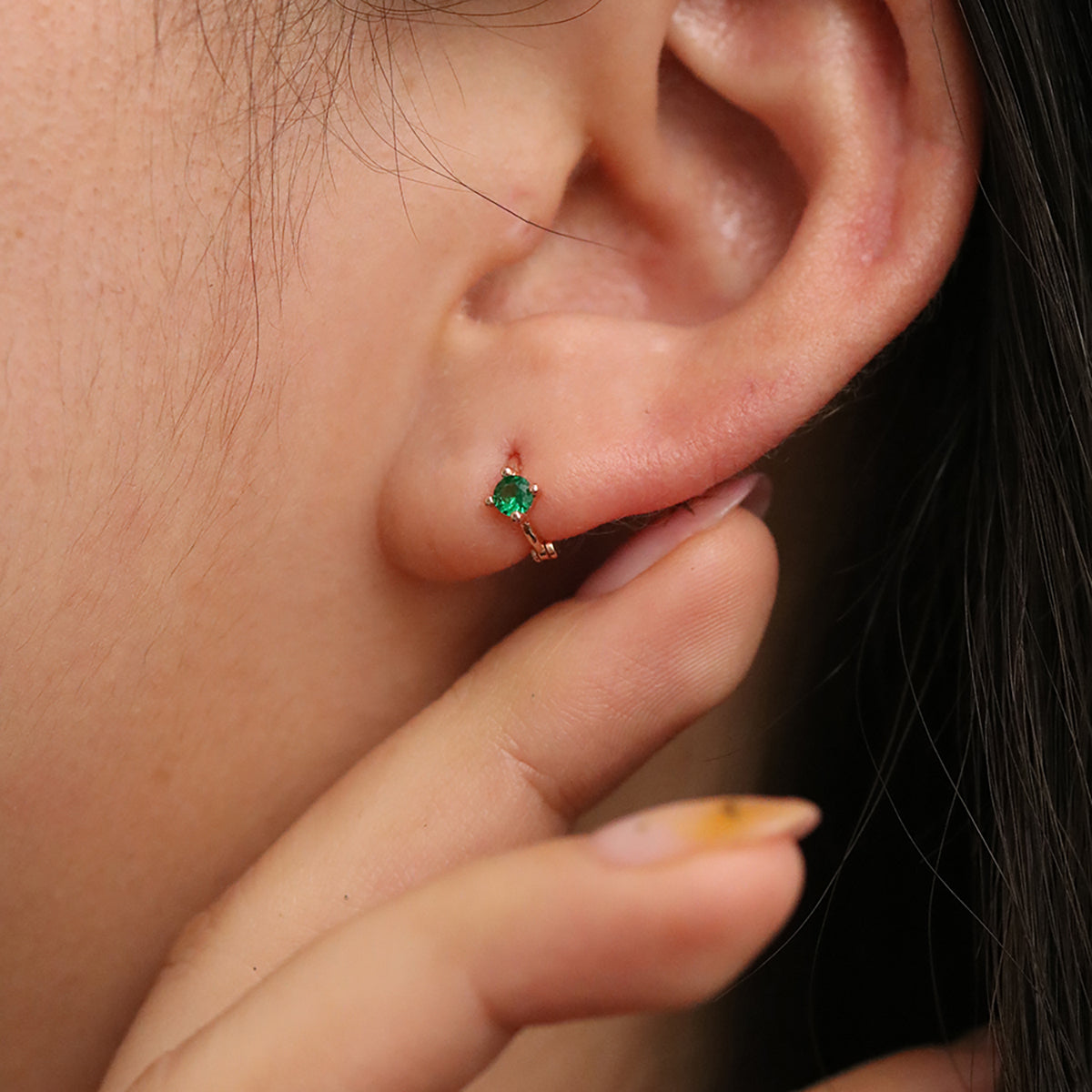 Single green onyx huggie earring