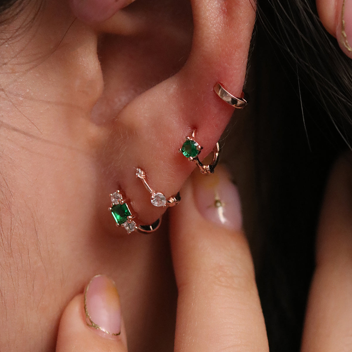 Single green onyx huggie earring