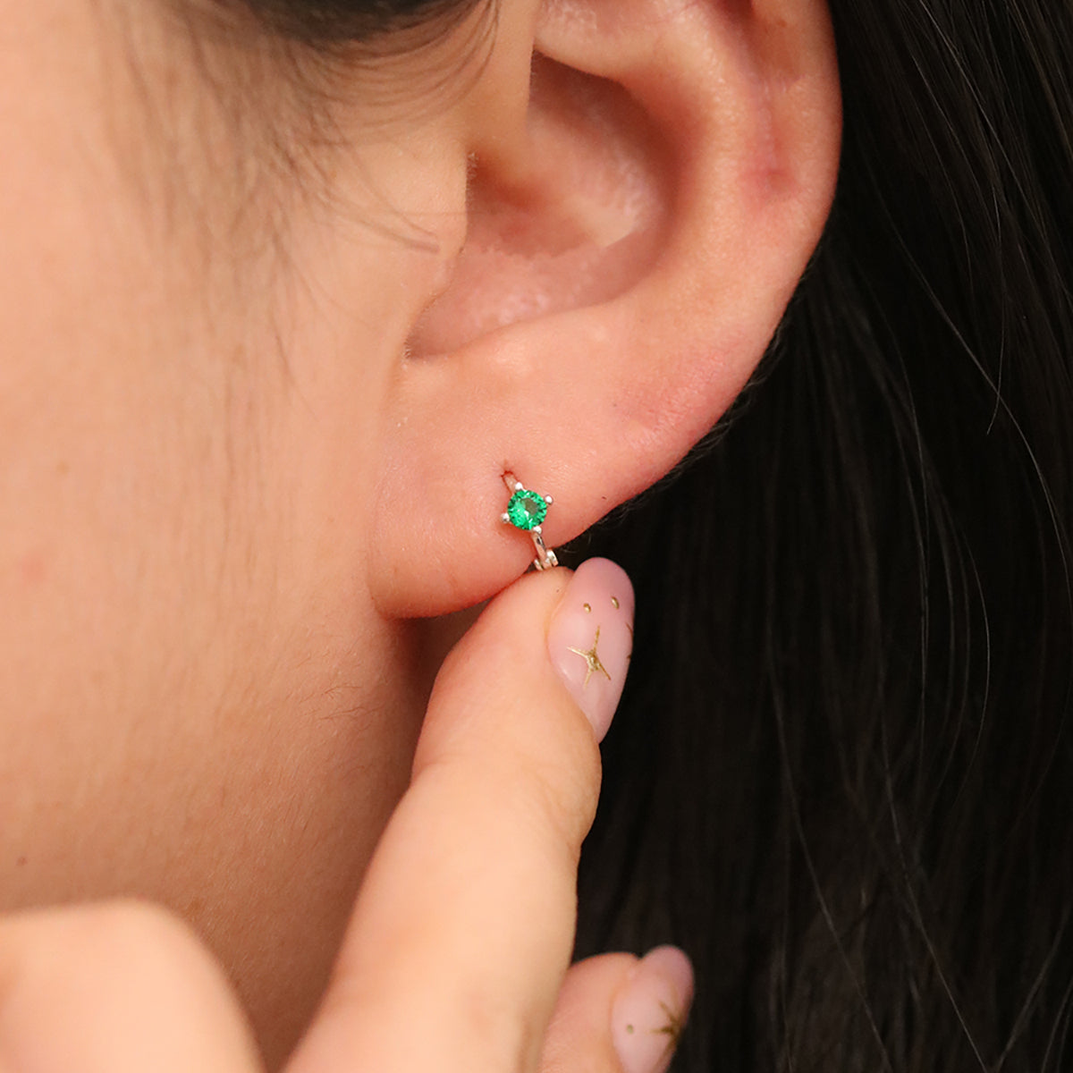 Single green onyx huggie earring