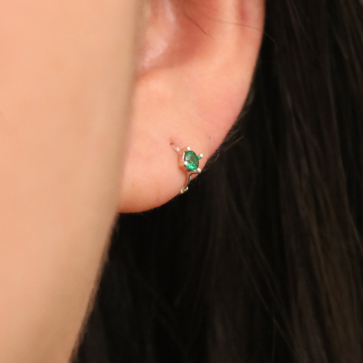 Single green onyx huggie earring