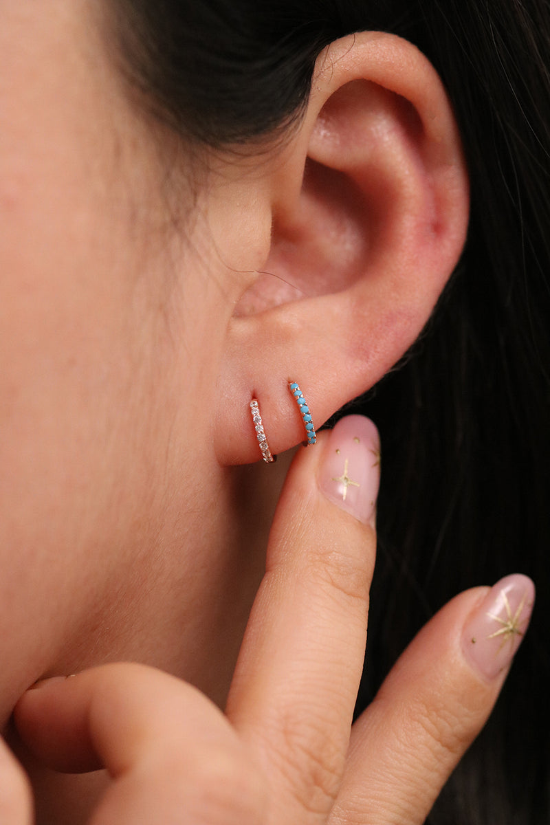 Turquoise pave huggie earring