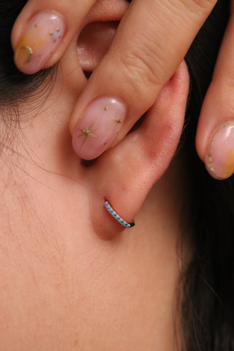 Turquoise pave huggie earring