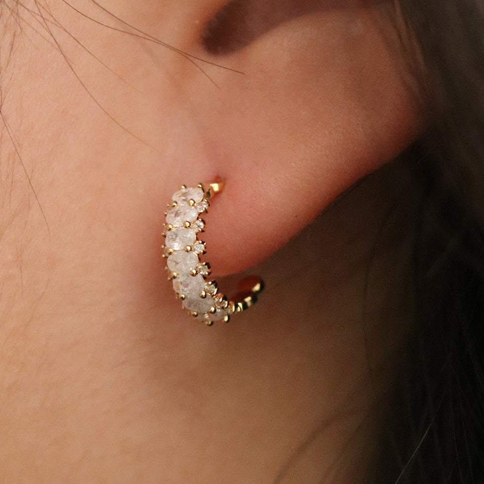 Cubic encased semi-hoop earrings