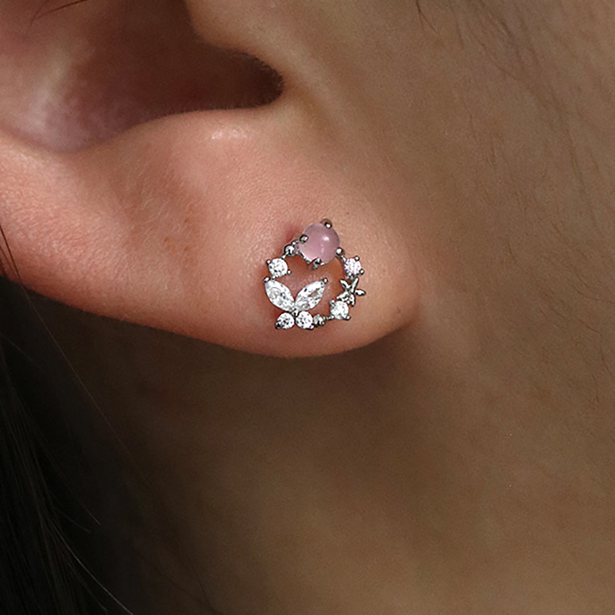 Butterfly rose quartz stud earrings