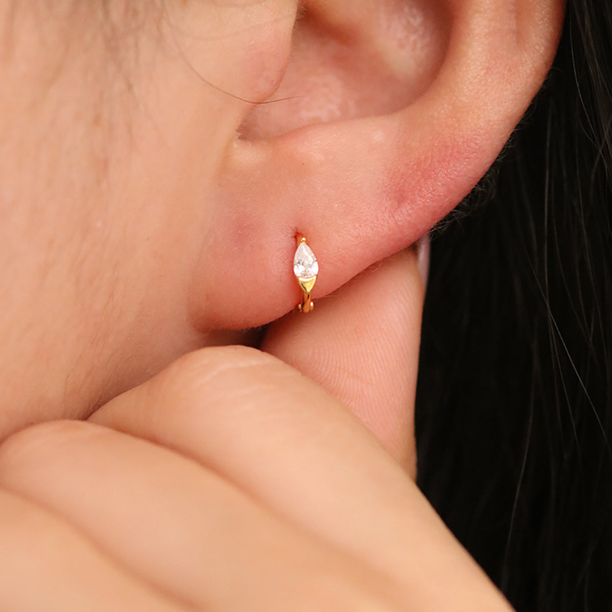 Teardrop Cubic Huggie Earring