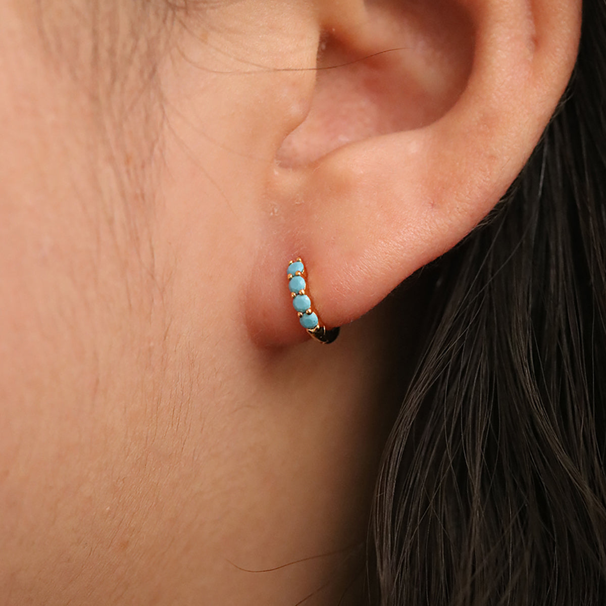 Turquoise Pave Huggie Earring