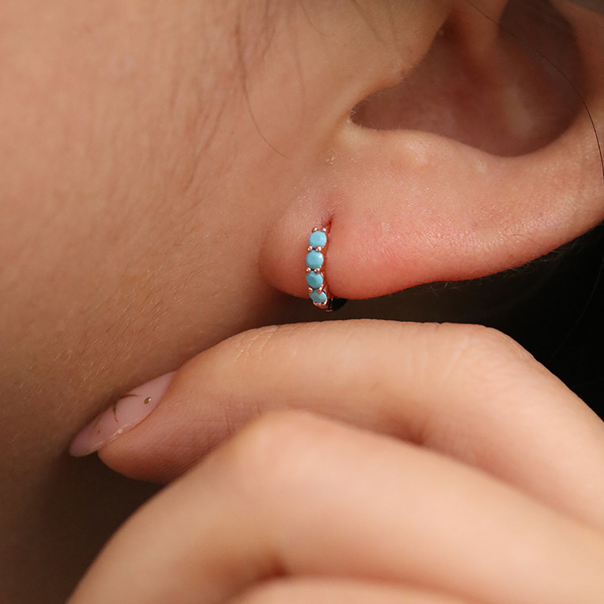 Turquoise Pave Huggie Earring