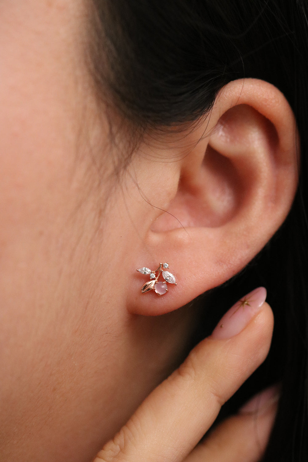 Cubic dew branch earrings