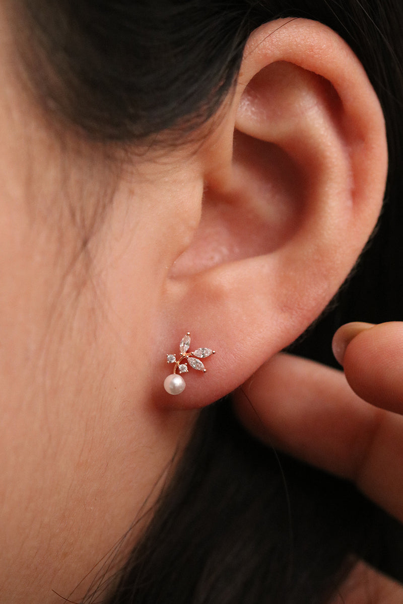 Cubic branch pearl earrings