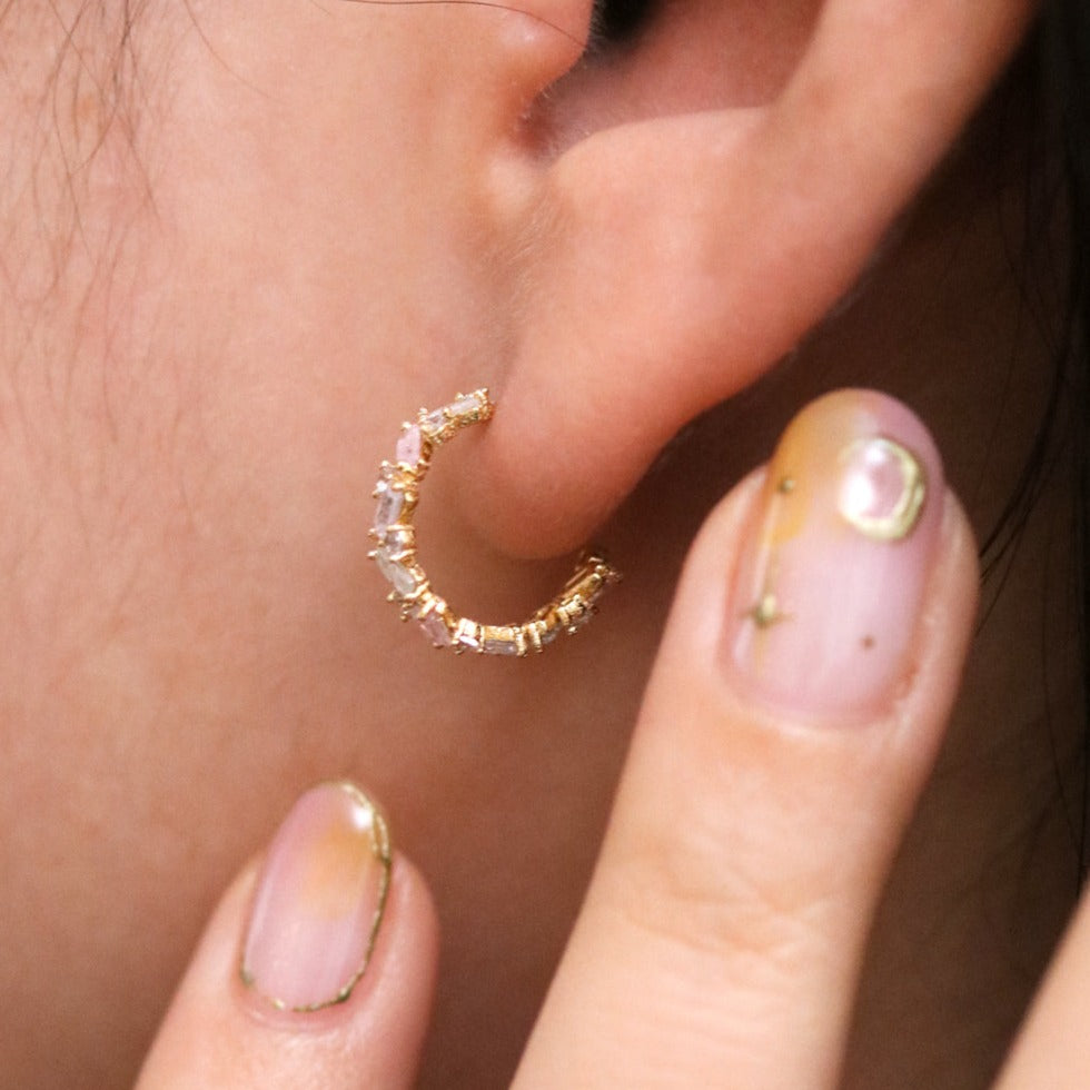 White Topaz and Rose quartz Semi-Hoop Earrings