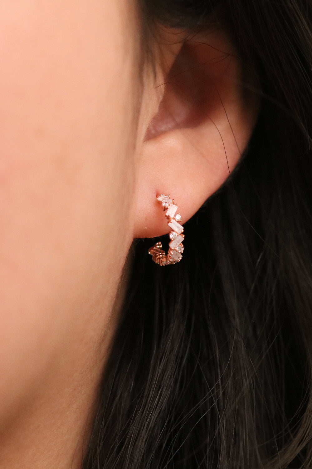 White Topaz and Rose quartz Semi-Hoop Earrings