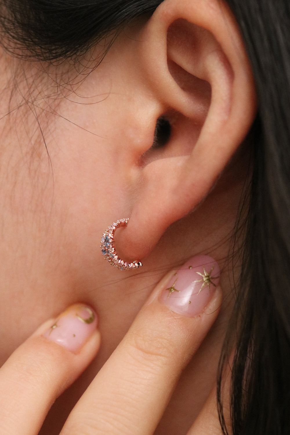 Blue Topaz and Moonstone Semi-Hoop Earrings