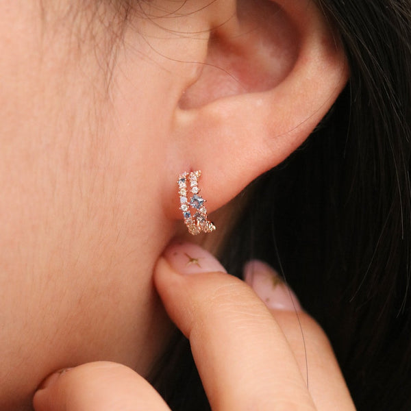 Blue Topaz and Moonstone Semi-Hoop Earrings