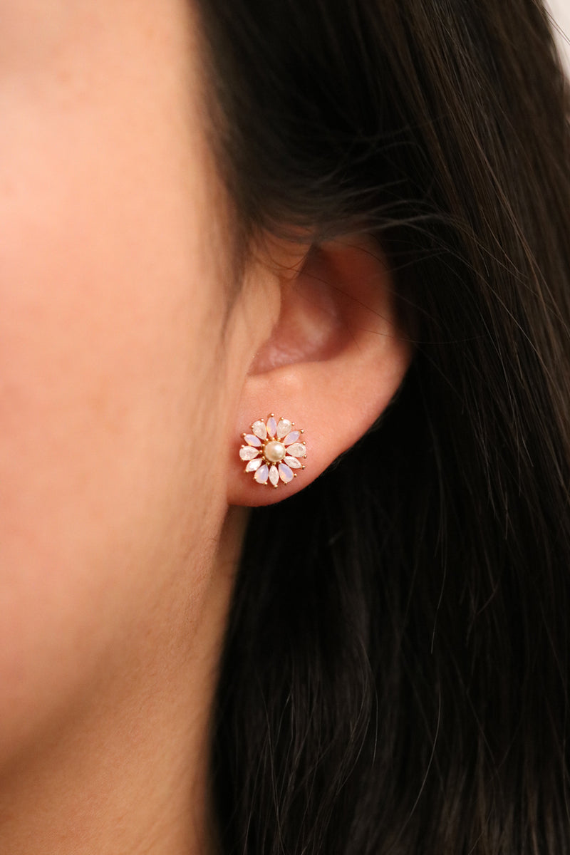 Daisy Pearl and Moonstone Earrings