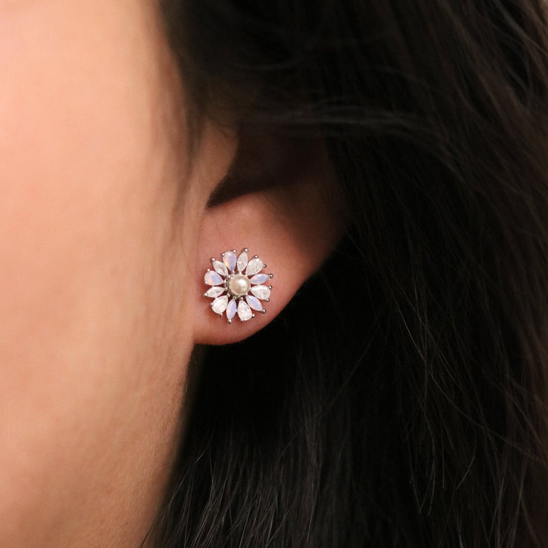 Daisy Pearl and Moonstone Earrings