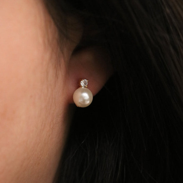 Cubic Stud Pearl Earrings