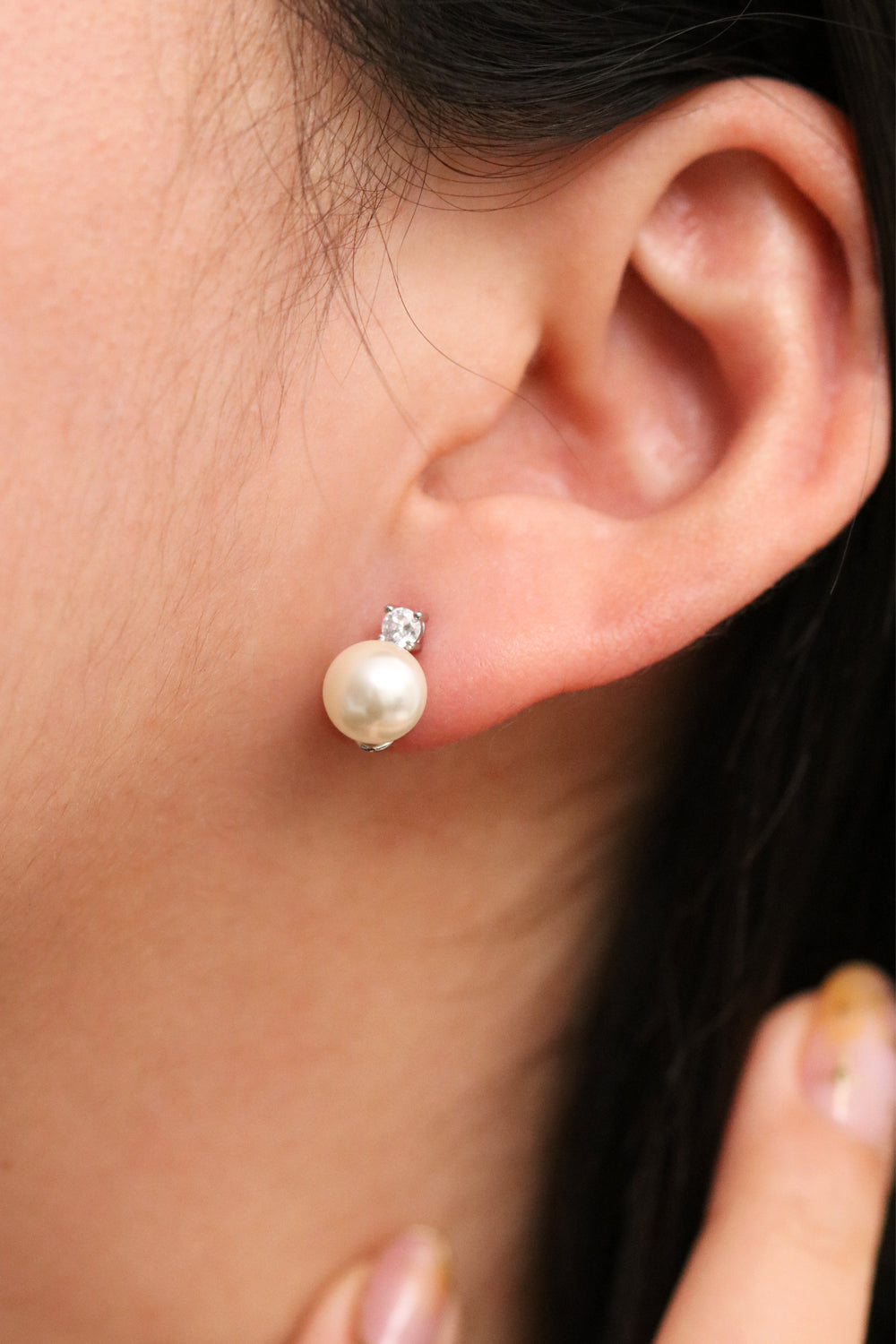 Cubic Stud Pearl Earrings