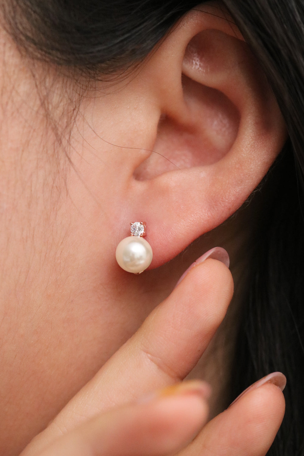 Cubic Stud Pearl Earrings