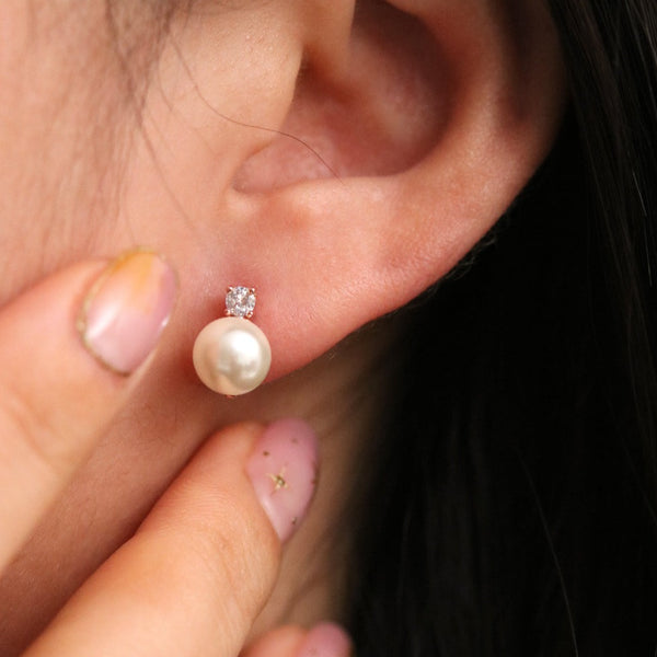 Cubic Stud Pearl Earrings