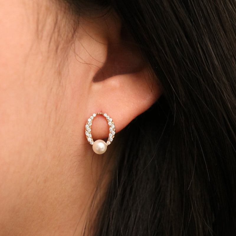 Cubic Oval Pearl Earrings