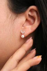 Cubic Leaf Pearl Drop Earrings