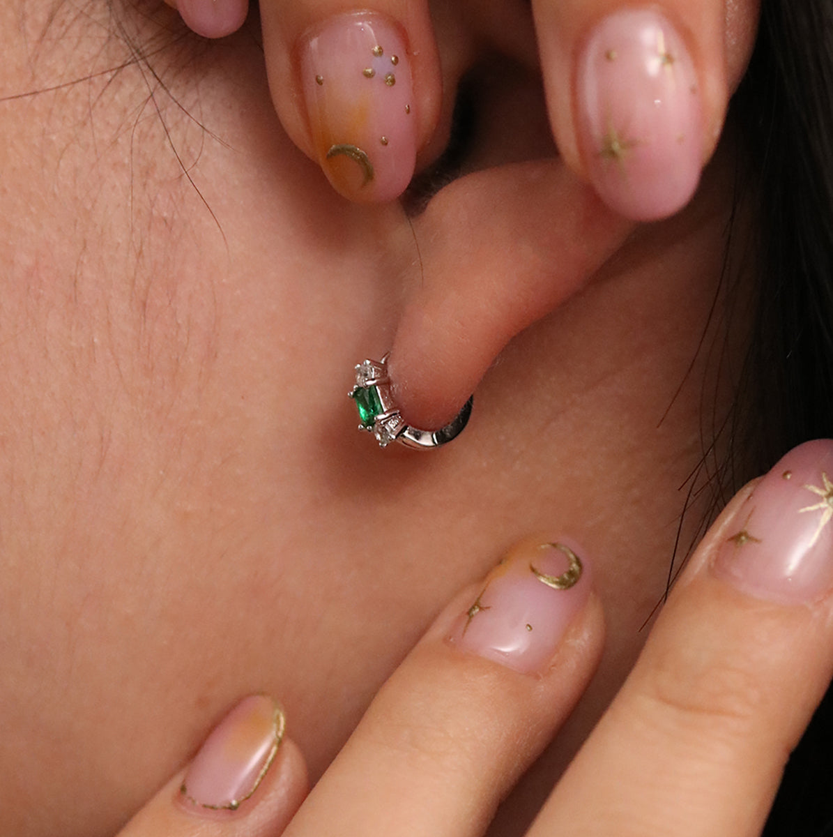 Green Onyx Huggie Earrings